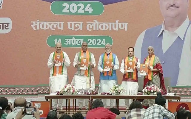 The BJP released its election manifesto "Sankalp Patra" for the 2024 Lok Sabha polls