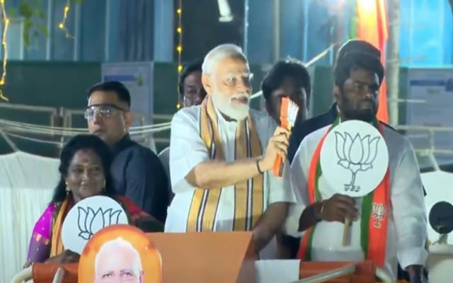 Prime Minister Narendra Modi on Apri 9 took out a roadshow in the city's T Nagar locality